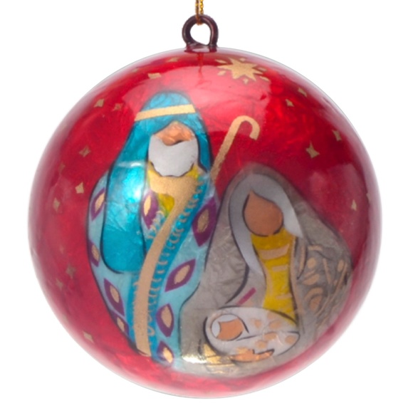 Holy Family Lacquered Hand-made Painted Capiz Christmas Ornament - Picture 1 of 4